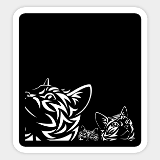 3 Cats on the Prowl in Black and White - Reverse Silhouette Ground View Sticker